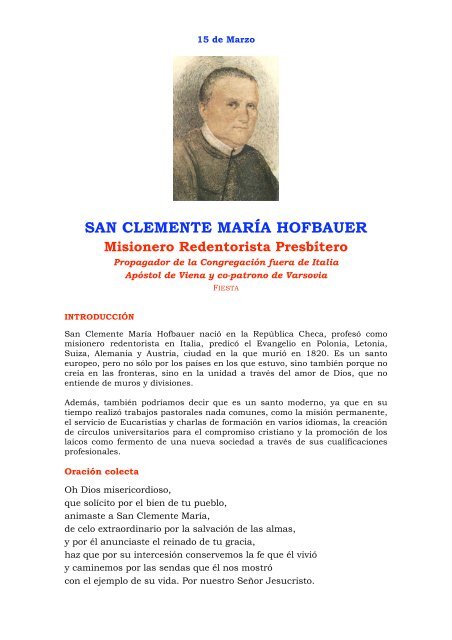 SAN CLEMENTE MARÍA HOFBAUER - Misioneros Redentoristas