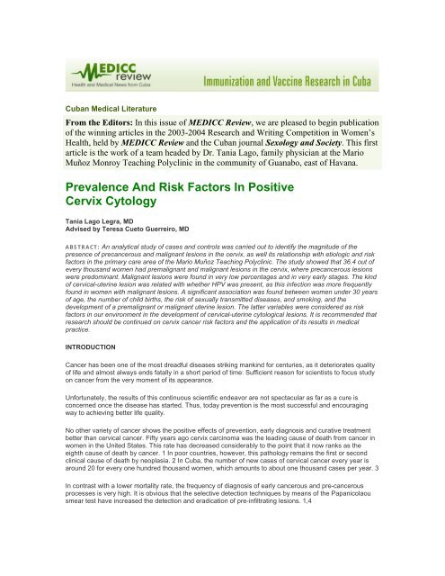 Prevalence And Risk Factors In Positive Cervix Cytology - medicc