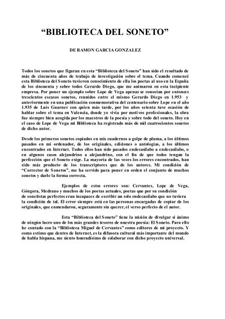 BIBLIOTECA SONETO” - Biblioteca Virtual Miguel Cervantes