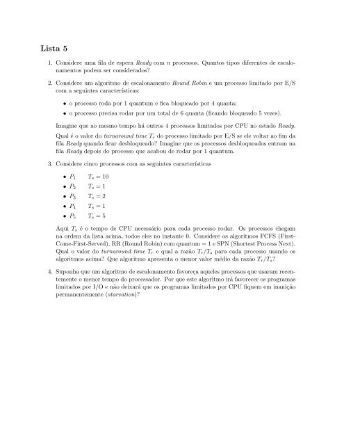 Listas de exercícios 5 e 6 - IFSC