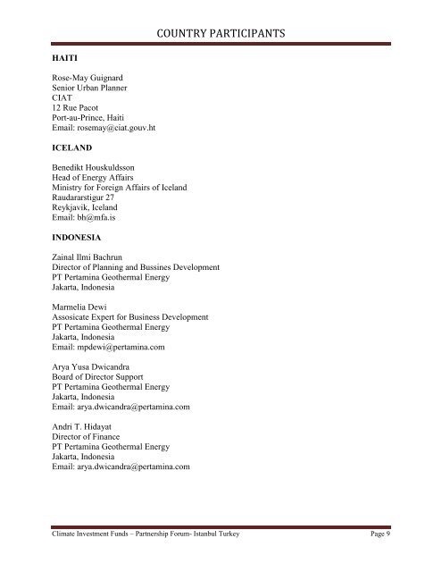 COUNTRY PARTICIPANTS - Climate Investment Funds