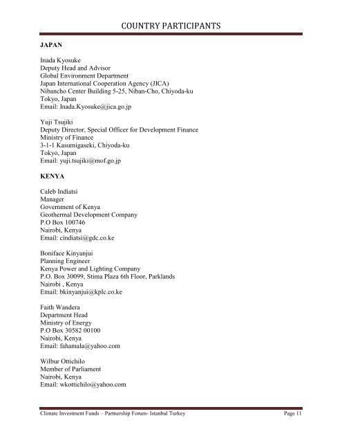 COUNTRY PARTICIPANTS - Climate Investment Funds