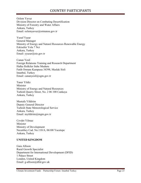 COUNTRY PARTICIPANTS - Climate Investment Funds