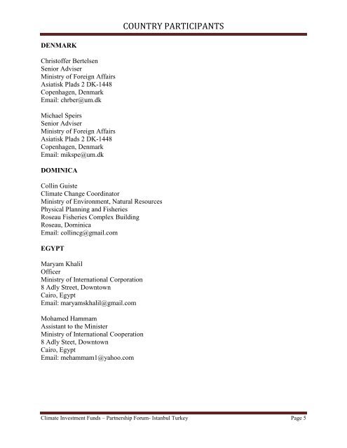 COUNTRY PARTICIPANTS - Climate Investment Funds