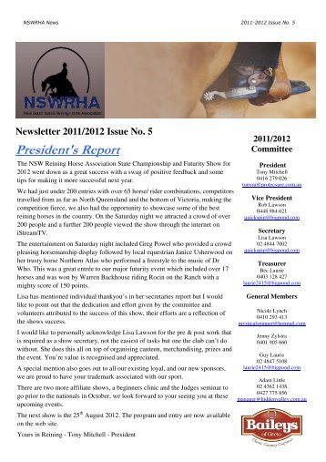 Newsletter 2011/2012 Issue No. 5 - NSW Reining Horse Association