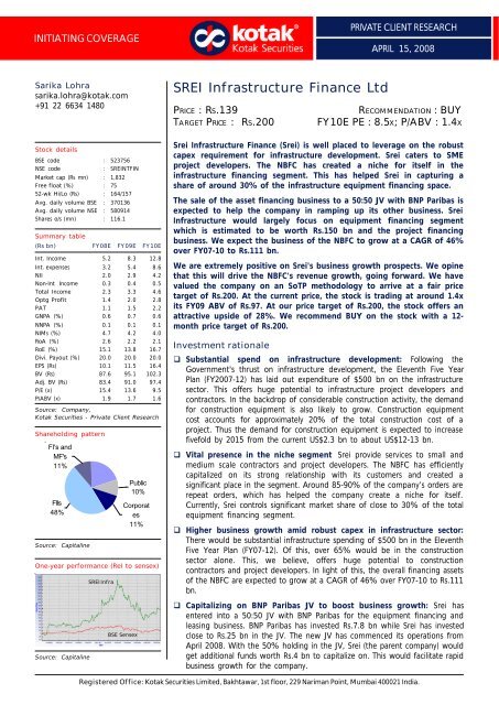 Kotak Securties Limited - Srei Infrastructure Finance Limited