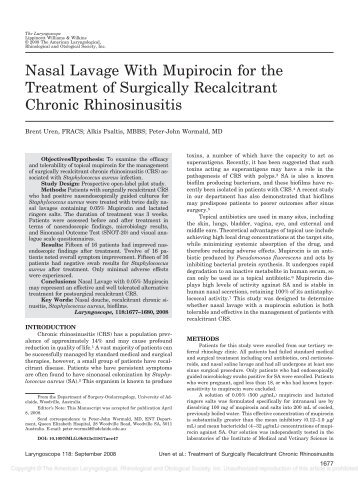 Nasal Lavage With Mupirocin for the Treatment of Surgically - NeilMed