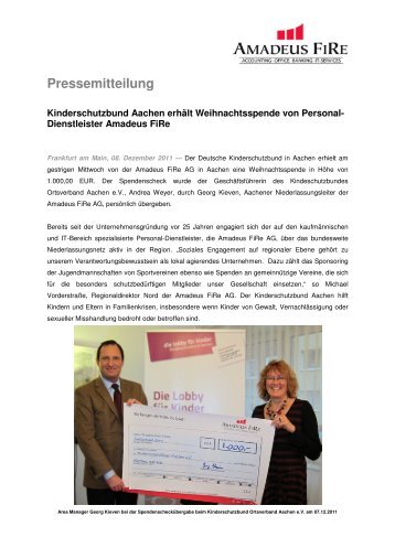 Pressemitteilung 07.12.2011 - Amadeus Fire AG spendet für den ...