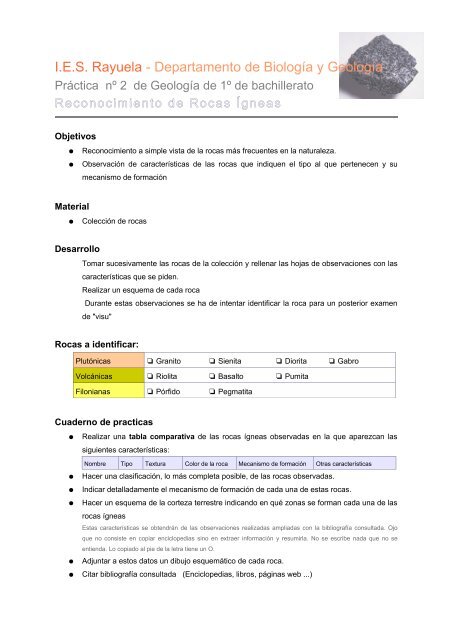 Observación de rocas ígneas - IES Rayuela