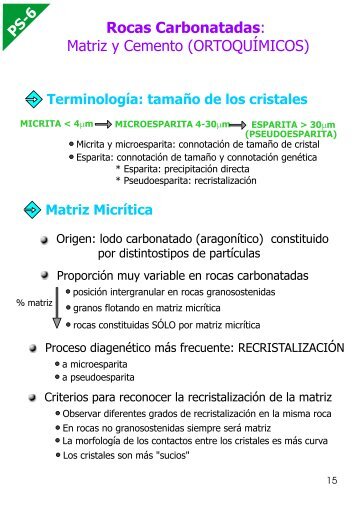 Rocas Carbonatadas: Matriz y Cemento (ORTOQUÍMICOS)