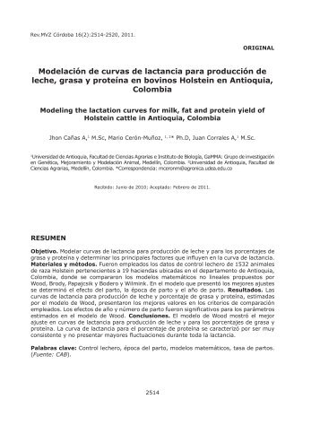 Modelación de curvas de lactancia para producción de leche, grasa ...