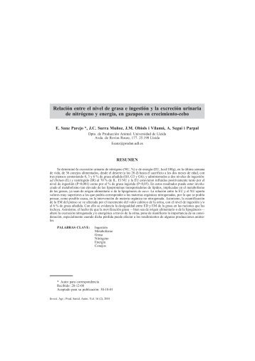 Relación entre el nivel de grasa e ingestión y la excreción ... - Inia