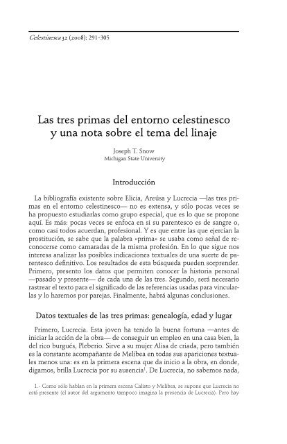 las tres primas del entorno celestinesco y una nota ... - Parnaseo