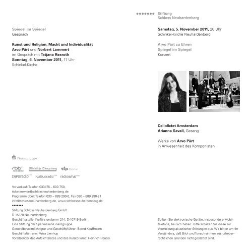 Programmzettel Stiftung Schloss Neuhardenberg