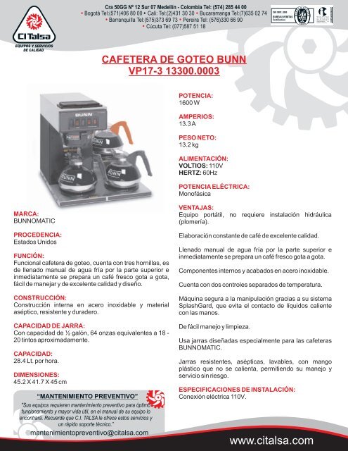 cafetera goteo bunn vp17-3 13300.0003 [10901013].cdr - Citalsa