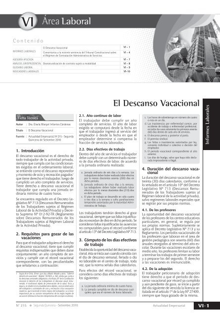 VI El Descanso Vacacional - Revista Actualidad Empresarial