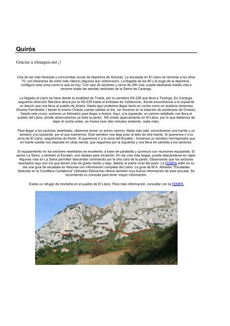 Croquis Quirós - escalada en Asturias