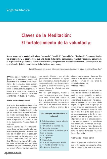 Claves de la Meditación: El fortalecimiento de la ... - Sivananda Yoga