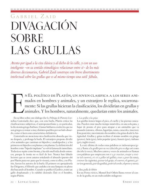 DIVAGACIÓN SOBRE LAS GRULLAS - Letras Libres