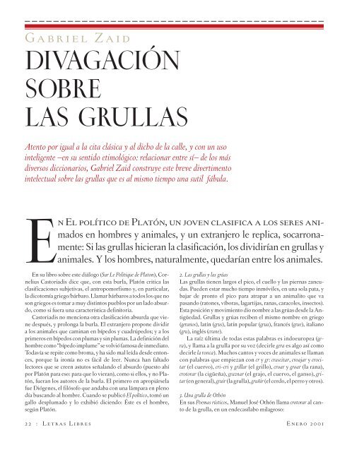 DIVAGACIÓN SOBRE LAS GRULLAS - Letras Libres