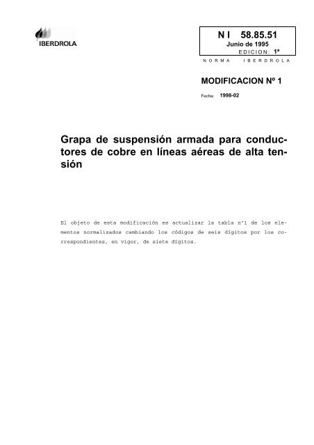 Grapa de suspensión armada para conduc- tores de cobre en líneas ...