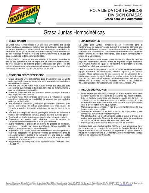 Grasa Juntas Homocinéticas - Roshfrans