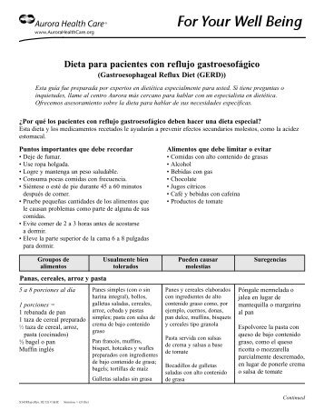 Dieta para pacientes con reflujo gastroesofágico - Aurora Health Care