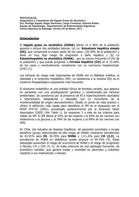 Antecedentes El hígado graso no alcohólico ... - Clínica Alemana