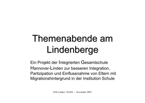 Dorothea Mohlfeld Themenabende am Lindenberge (IGS Linden)- 2
