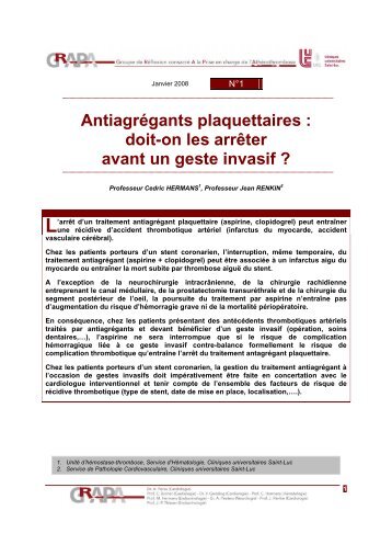 Antiagrégants plaquettaires : doit-on les arrêter avant un ... - virtanes