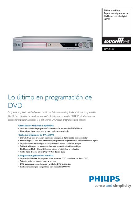 DVDR80/001 Philips Reproductor/grabador de DVD con entrada ...