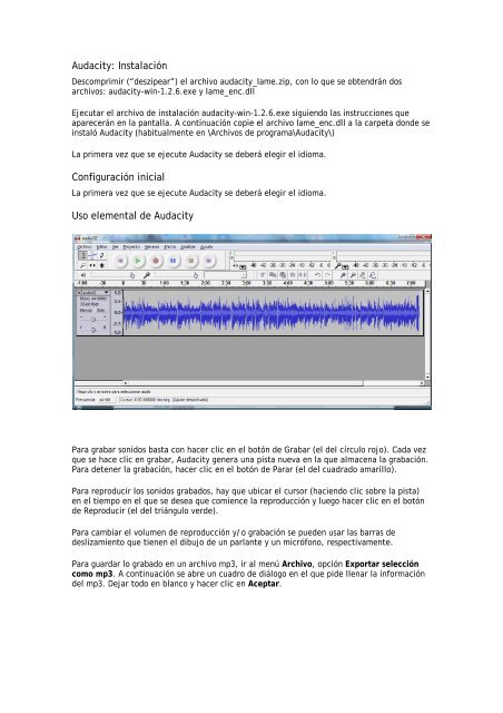 Audacity: Instalación Configuración inicial Uso elemental de ... - Fac