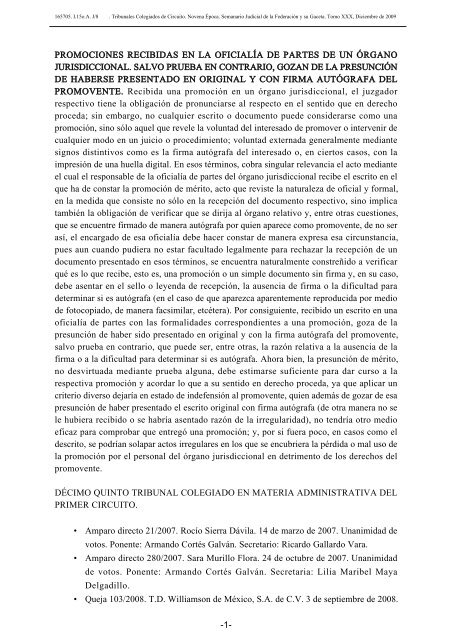 promociones recibidas en la oficialía de partes de un órgano ...
