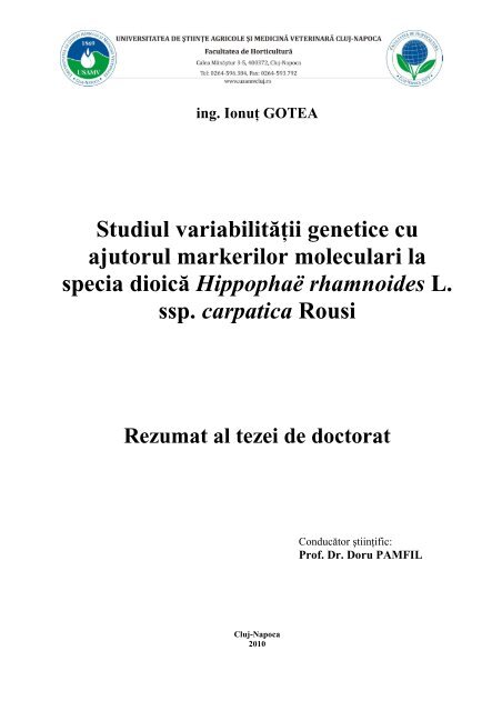 ing. Ionuţ GOTEA Studiul variabilităţii genetice cu ajutorul markerilor ...