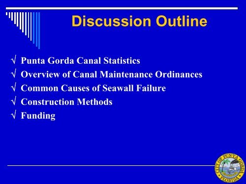 Overview of Canal Maintenance Ordinances - City of Punta Gorda