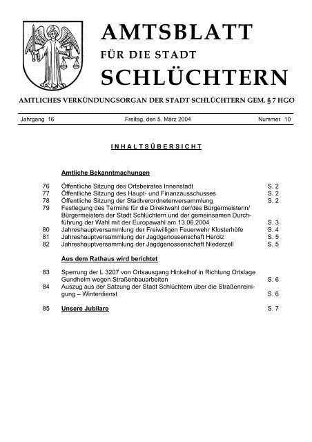 AMTSBLATT SCHLÜCHTERN - Stadt Schlüchtern