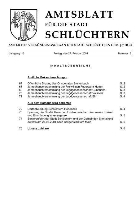 AMTSBLATT SCHLÜCHTERN - Stadt Schlüchtern