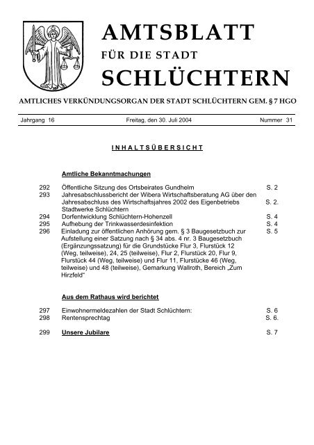 AMTSBLATT SCHLÜCHTERN - Stadt Schlüchtern