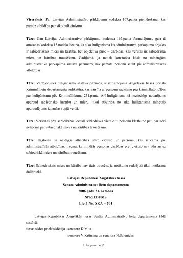 Par Latvijas Administratīvo pārkāpumu kodeksa 167.panta ...