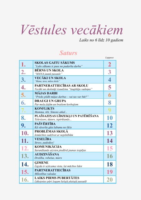 Vēstules vecākiem (laiks no 6 līdz 10 gadiem)