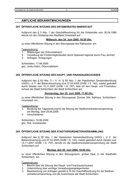 Amtsblatt Nr. 25 vom 19. Juni 2009 - Stadt Schlüchtern