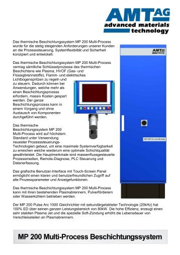 Das thermische Beschichtungssystem MP 200 Multi ... - AMT AG