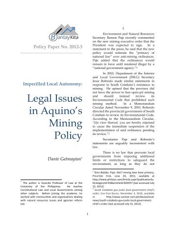 Policy note 2012-03: Imperilled Local Autonomy - Bantay Kita