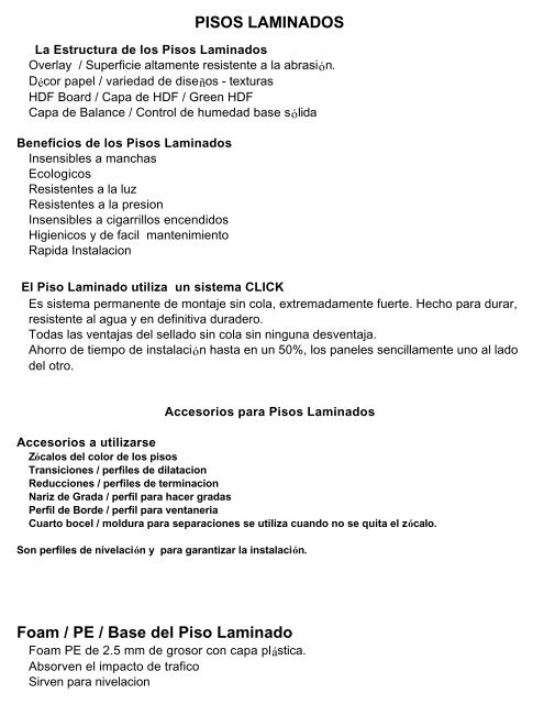 PISOS LAMINADOS Foam / PE / Base del Piso Laminado