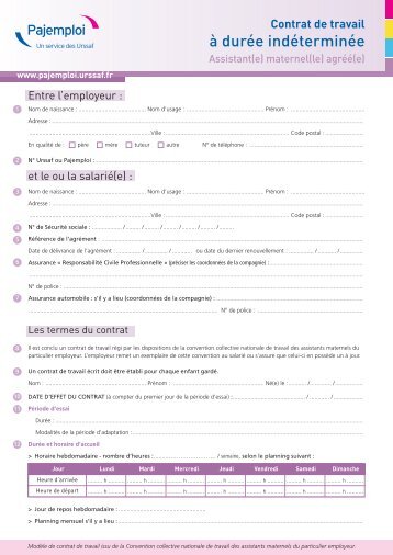 Contrat de travail à durée indéterminée - Pajemploi - Urssaf