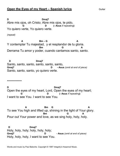 Open the Eyes of my Heart – Spanish lyrics Abre  - ThemeOnline.ca