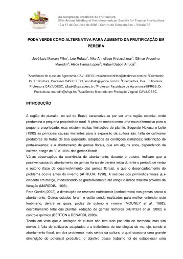 Poda verde como alternativa para aumento da frutificação em pereira