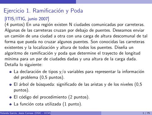 Ejercicio 1. Ramificación y Poda