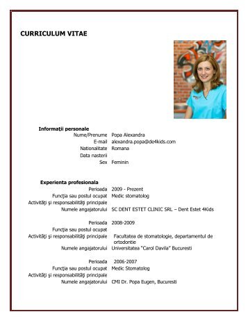 alexandra popa cv - Dent Estet 4 Kids