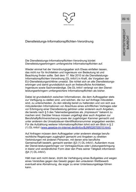 Dienstleistungs-Informationspflichten-Verordnung A RCHITEK TE ...